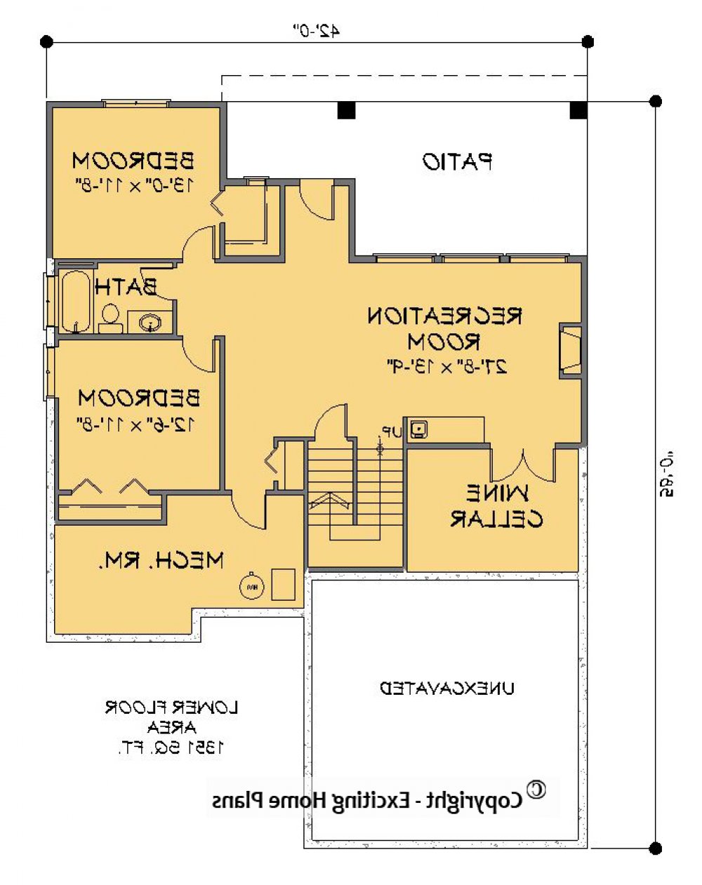House Plan E1198-13 Lower Floor Plan REVERSE