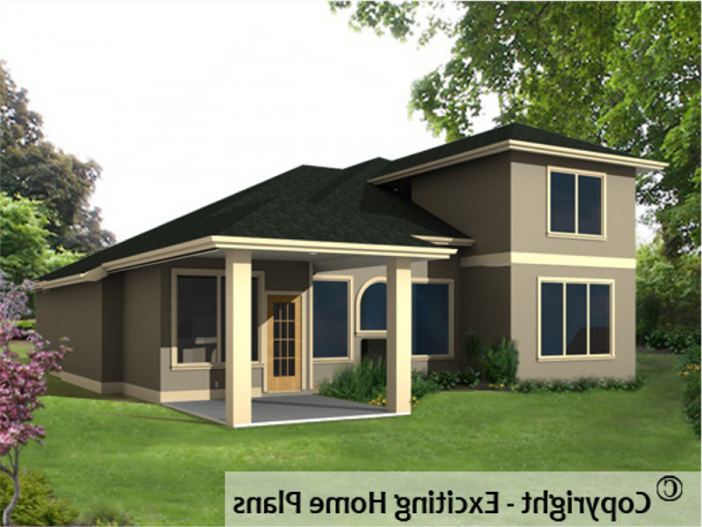House Plan E1031-10 Rear 3D View REVERSE