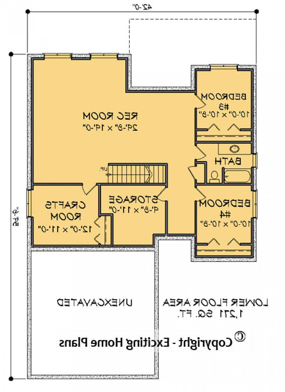 House Plan E1597 -10 Lower Floor Plan REVERSE