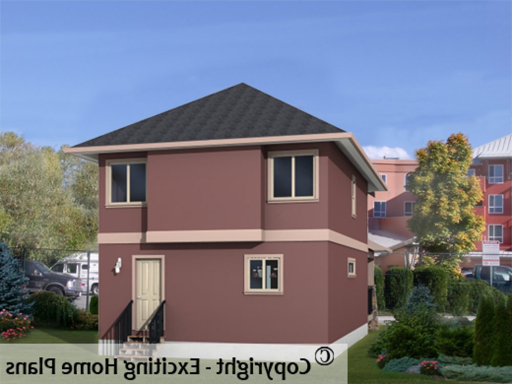 House Plan E1160-10 Rear 3D View REVERSE