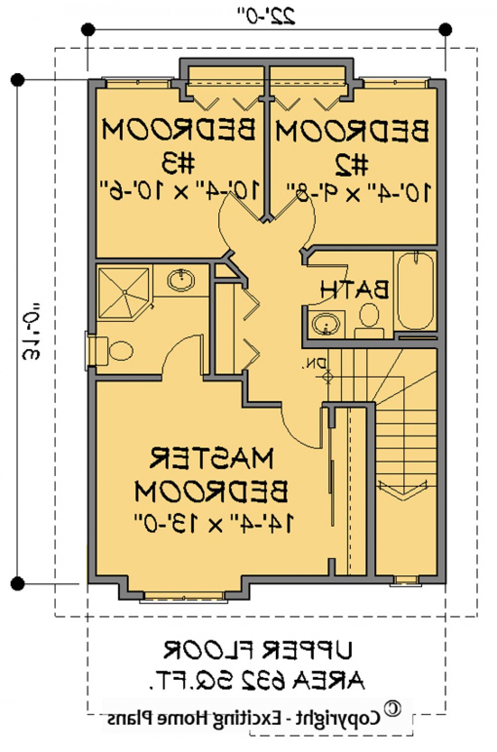 House Plan E1160-10 Upper Floor Plan REVERSE