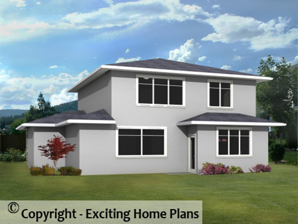 House Plan E1212-10 Rear 3D View