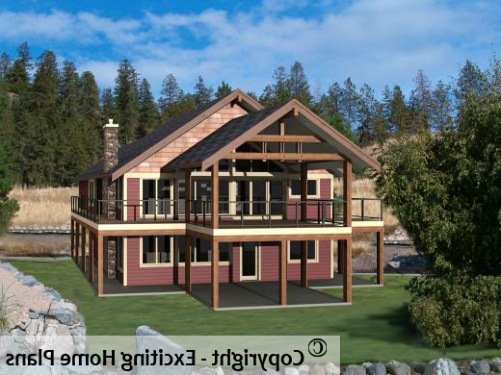 House Plan E1182-10 Rear 3D View REVERSE