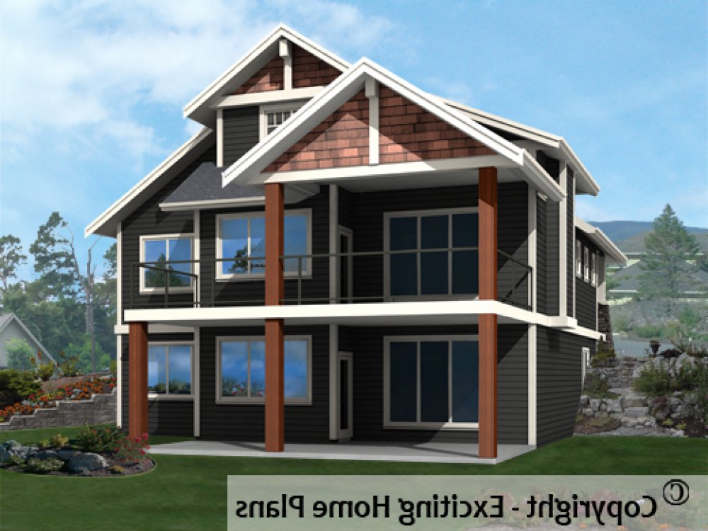 House Plan E1461-10 Rear 3D View REVERSE
