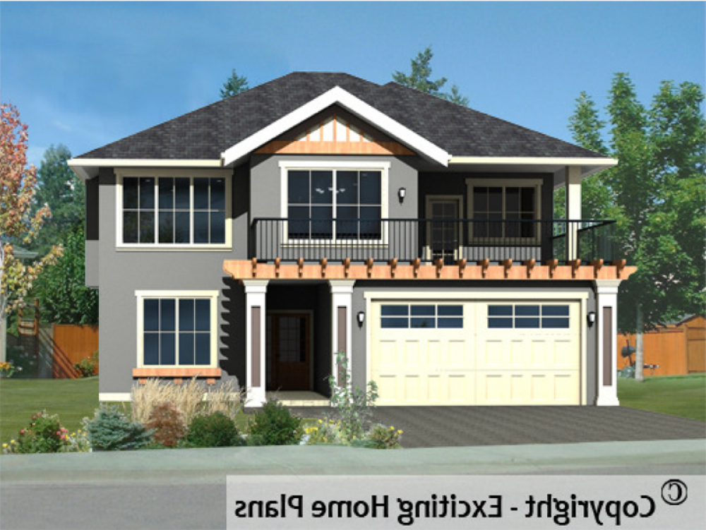 House Plan E1038-10 Front 3D View REVERSE