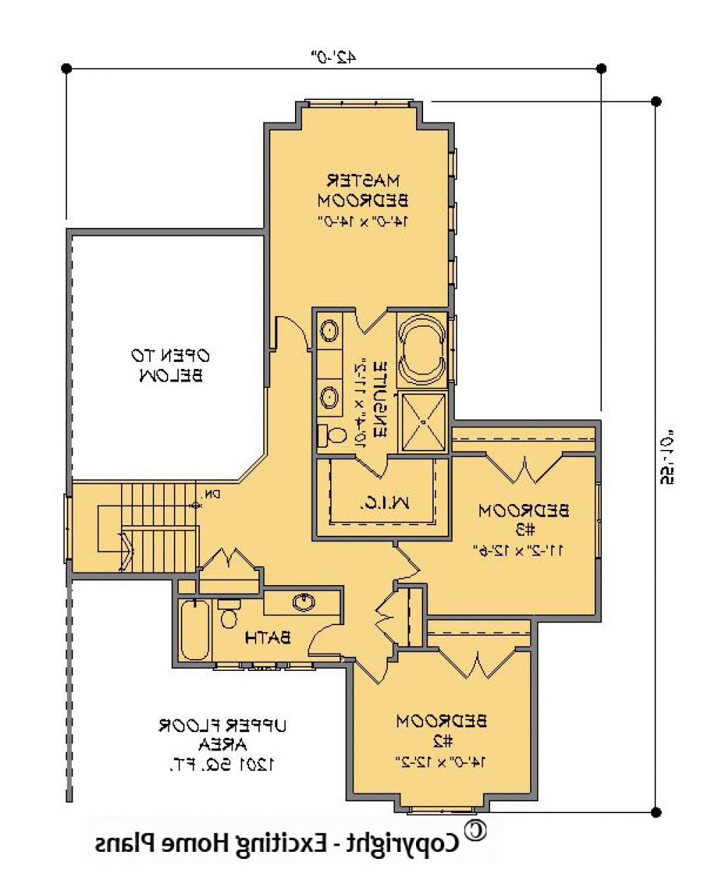 House Plan E1329-10 Upper Floor Plan REVERSE