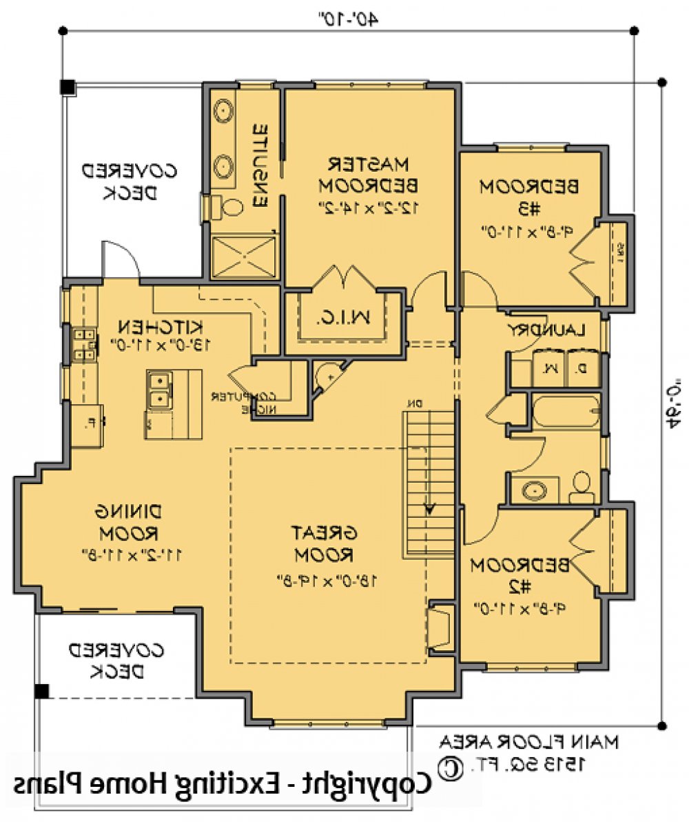House Plan E1686-10 Main Floor Plan REVERSE