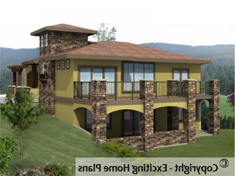House Plan E1022-10 Rear 3D View REVERSE