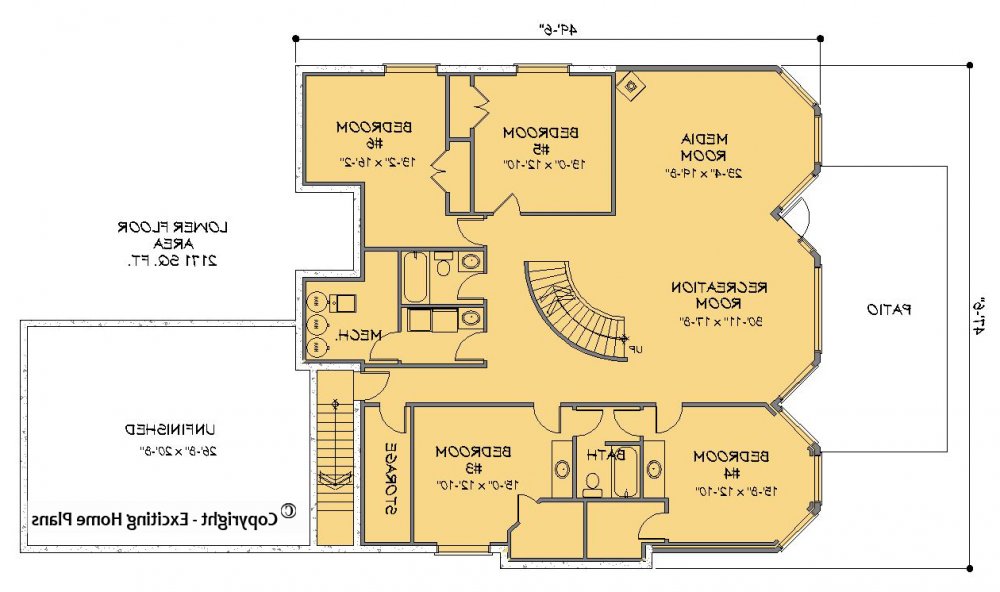 House Plan E1233-10 Lower Floor Plan REVERSE