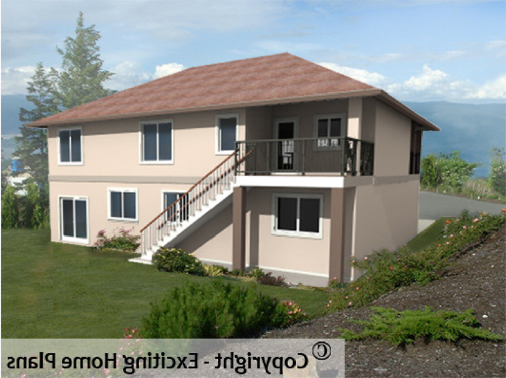 House Plan E1009-10 Rear 3D View REVERSE