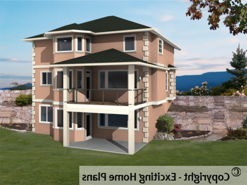 House Plan E1044-10 Rear 3D View REVERSE