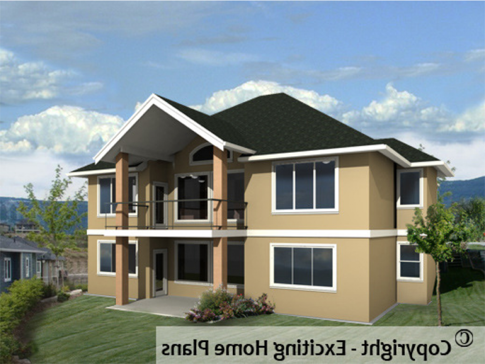 House Plan E1019-10 Rear 3D View REVERSE