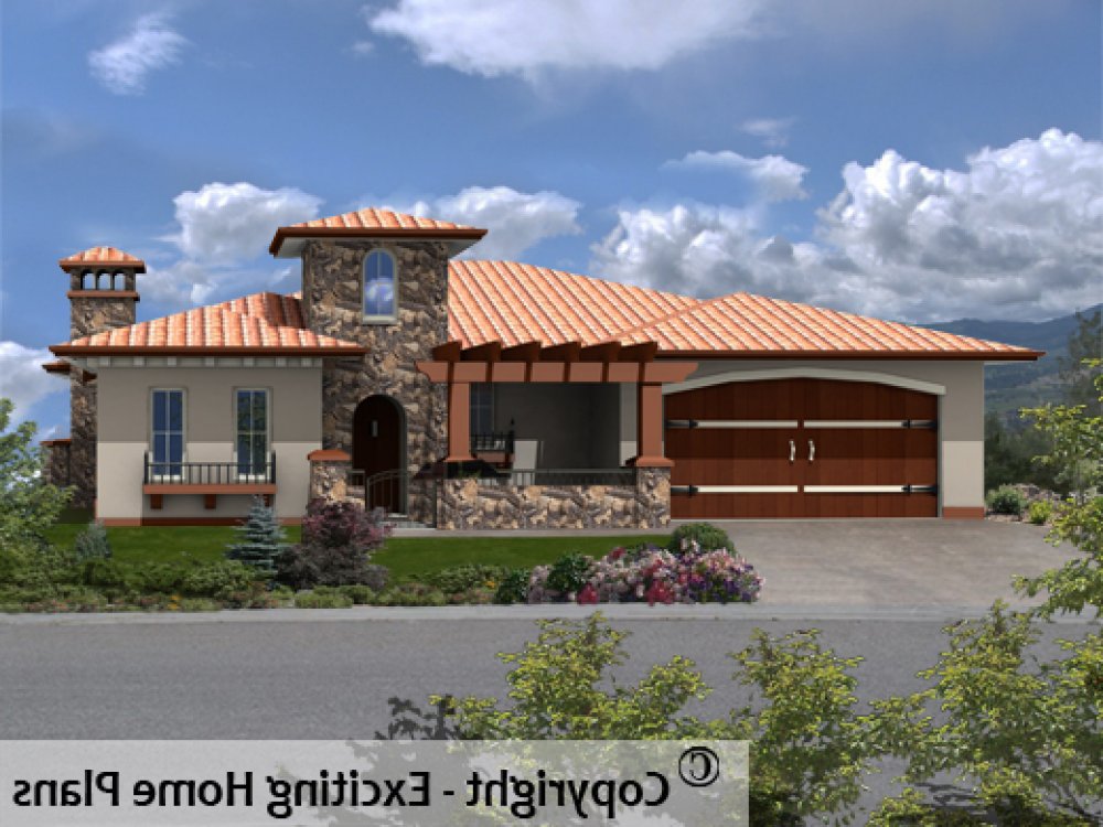 House Plan E1420-10  Front 3D View REVERSE