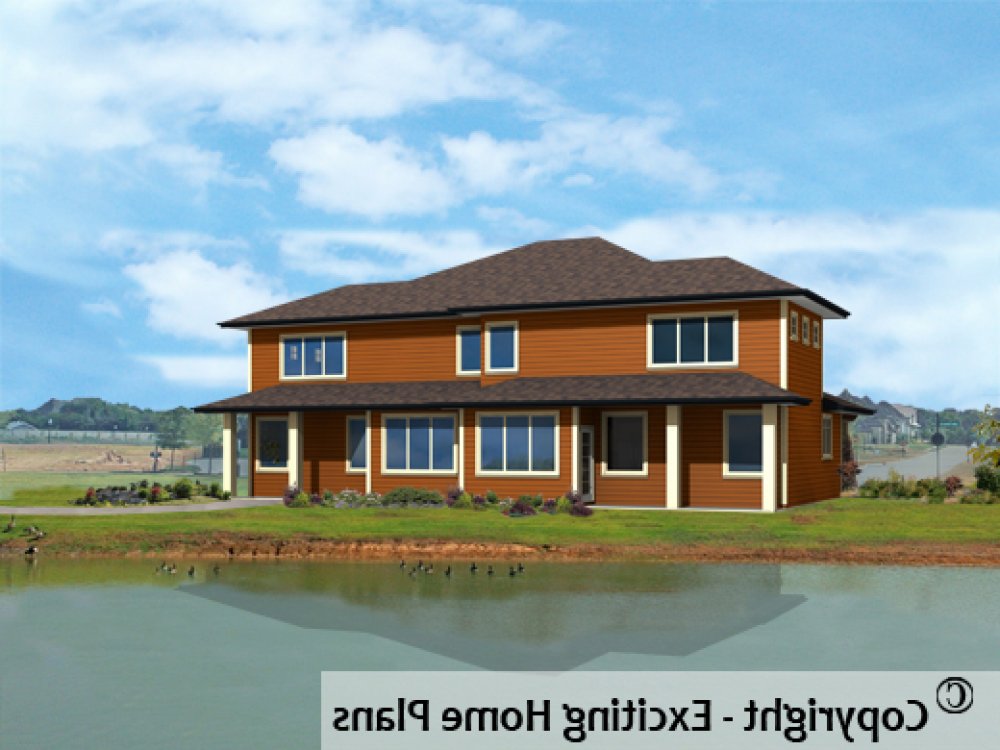 House Plan E1370-10 Rear 3D View REVERSE
