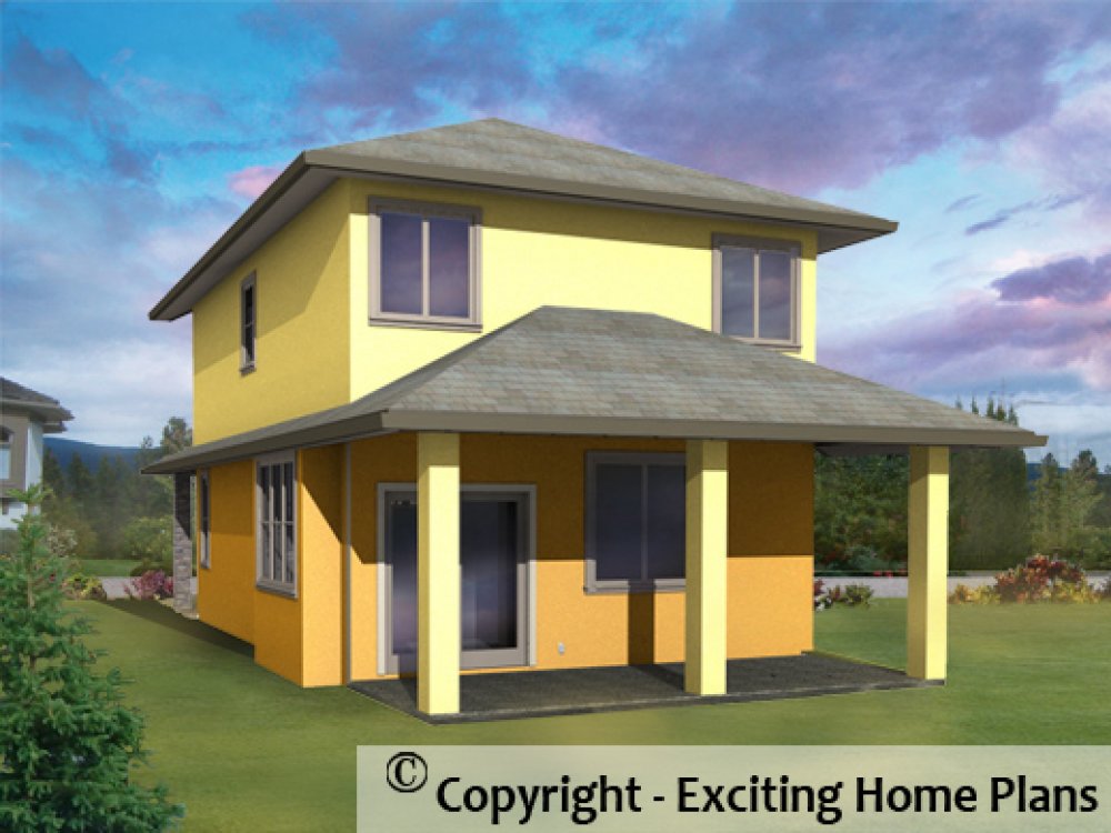 House Plan E1104-10 Rear 3D View