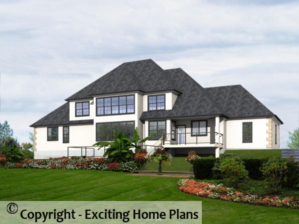 House Plan E1500-10 Rear 3D View