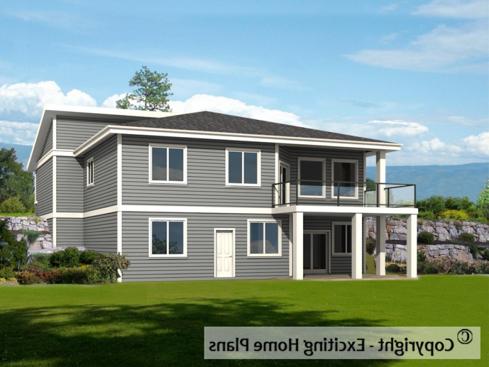 House Plan E1344-10M - The Sharona - Modern Rear Exterior 3D View REVERSE