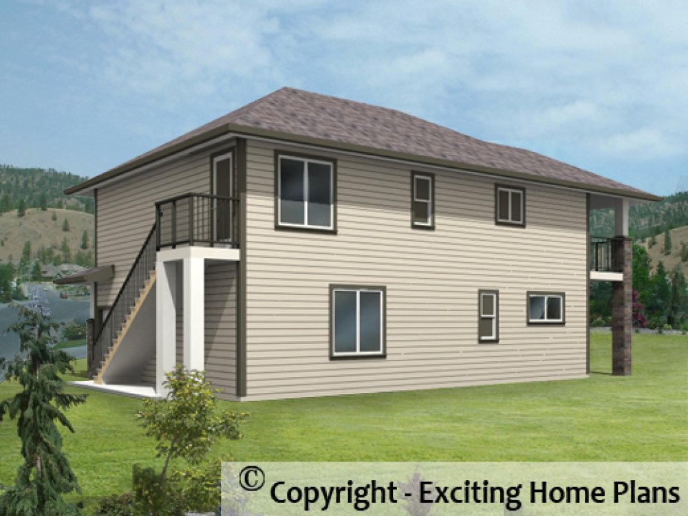 House Plan E1186-10 Rear 3D View