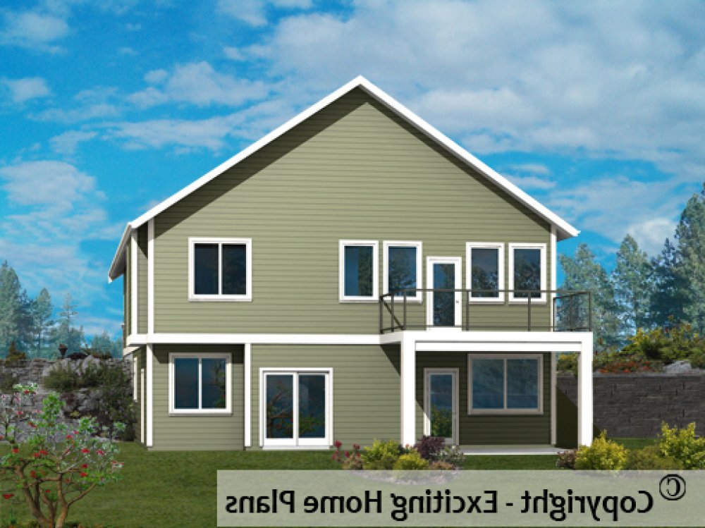 House Plan E1577-10 Rear 3D View REVERSE