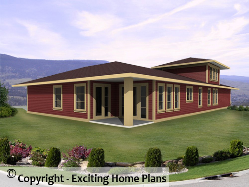 House Plan E1081-10 Rear 3D View
