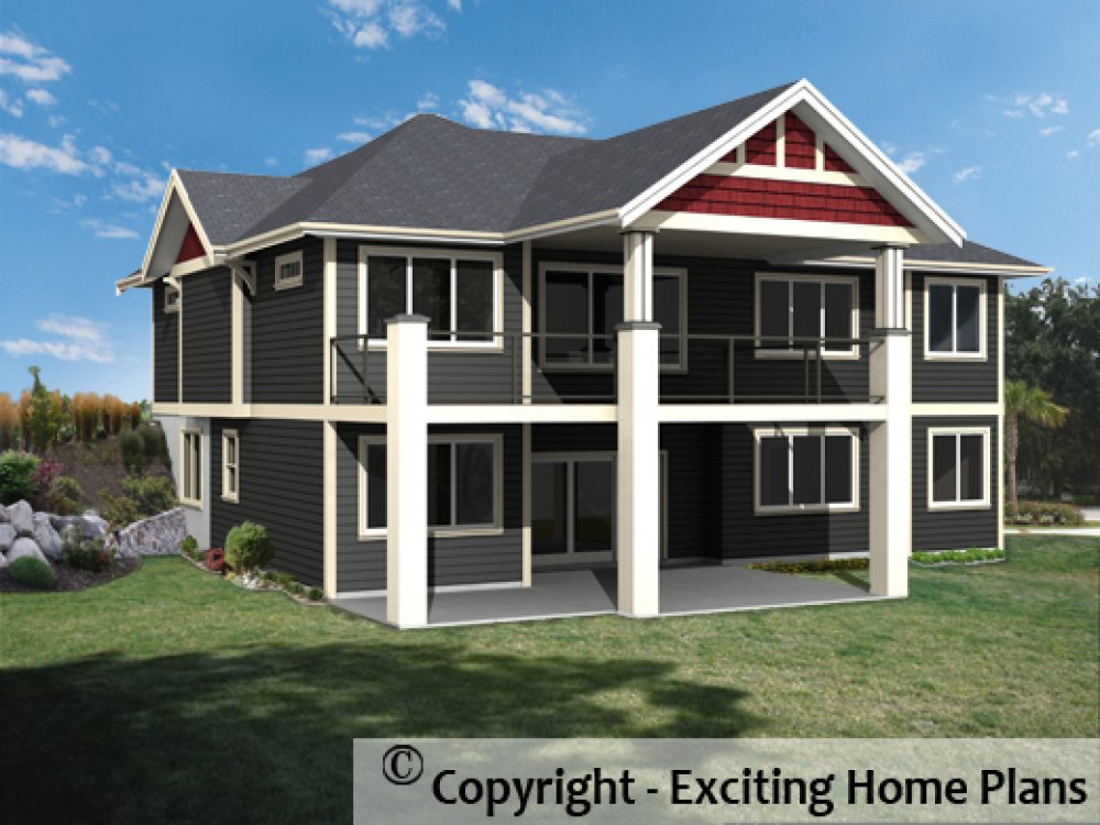 House Plan E1444-10 Rear 3D View.