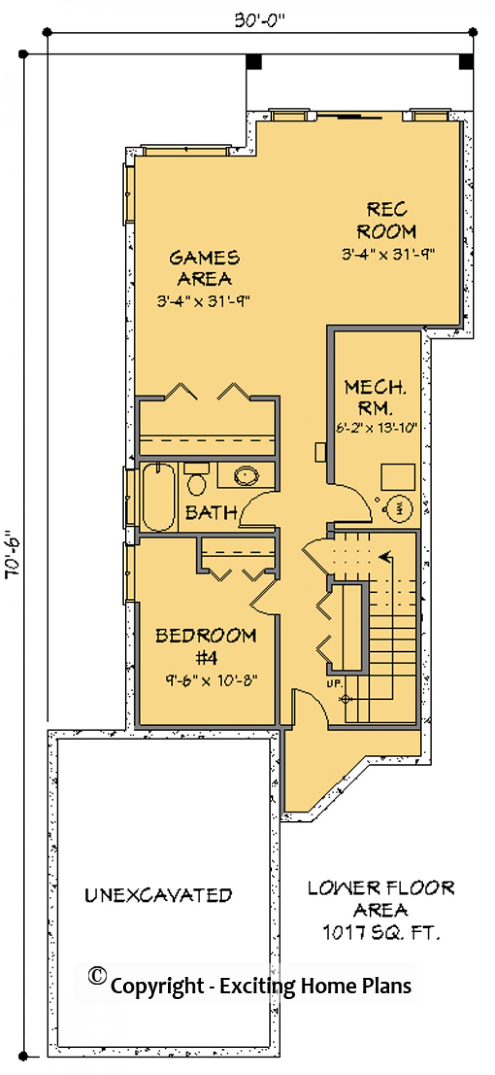 House Plan E1290-10 – Lower Floor Plan