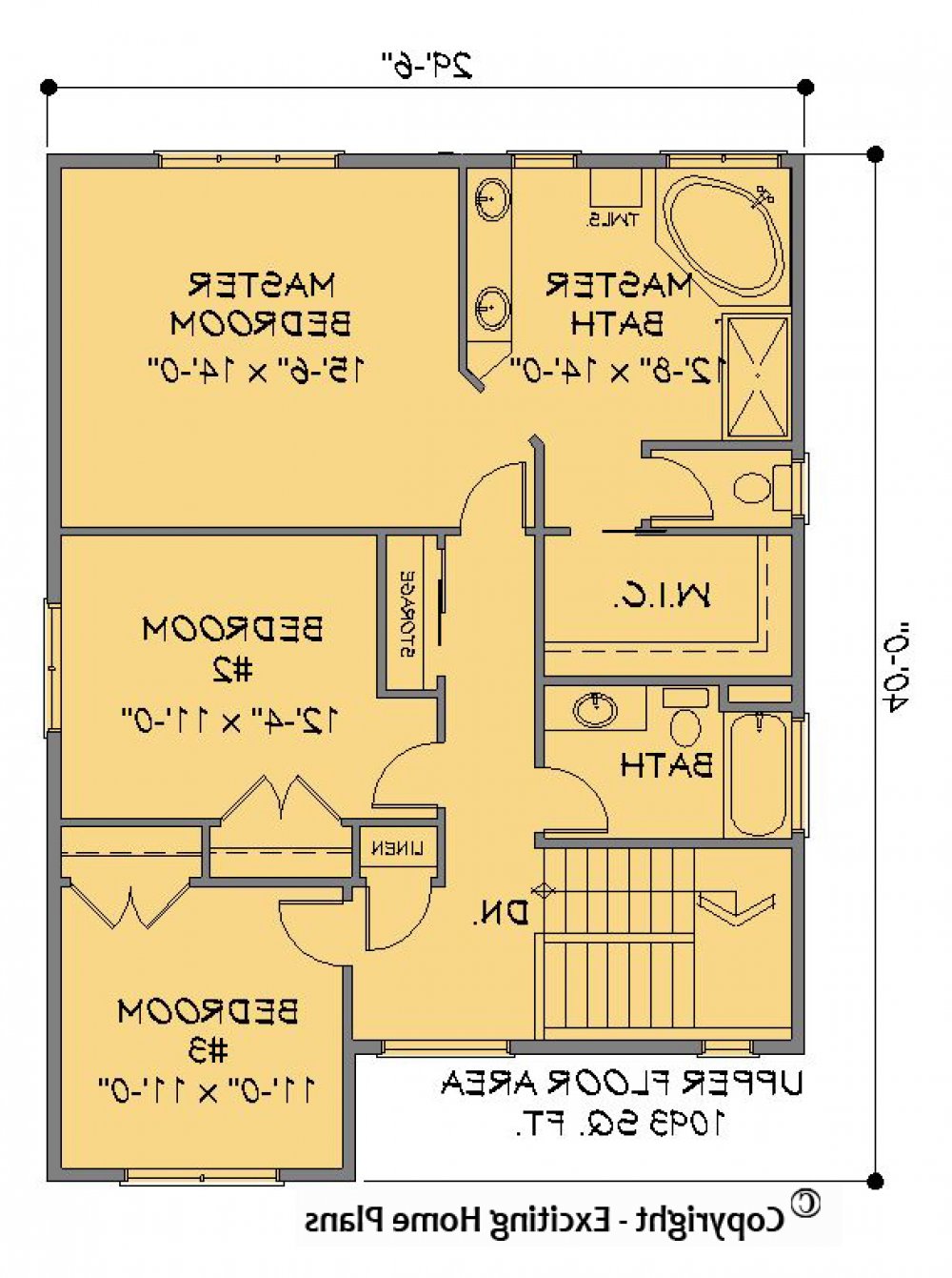 House Plan E1272-10 Upper Floor Plan REVERSE