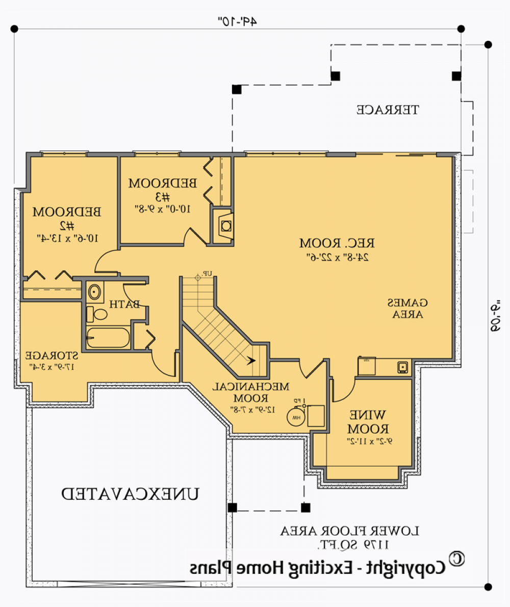 House Plan E1015-10 Lower Floor Plan REVERSE