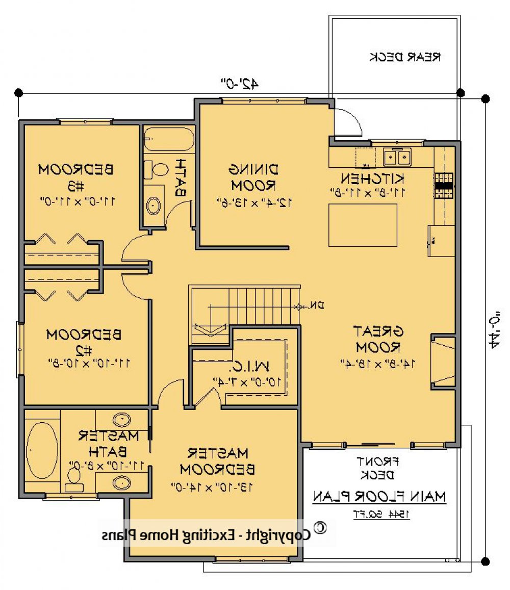 House Plan E1628-10 Main Floor Plan REVERSE