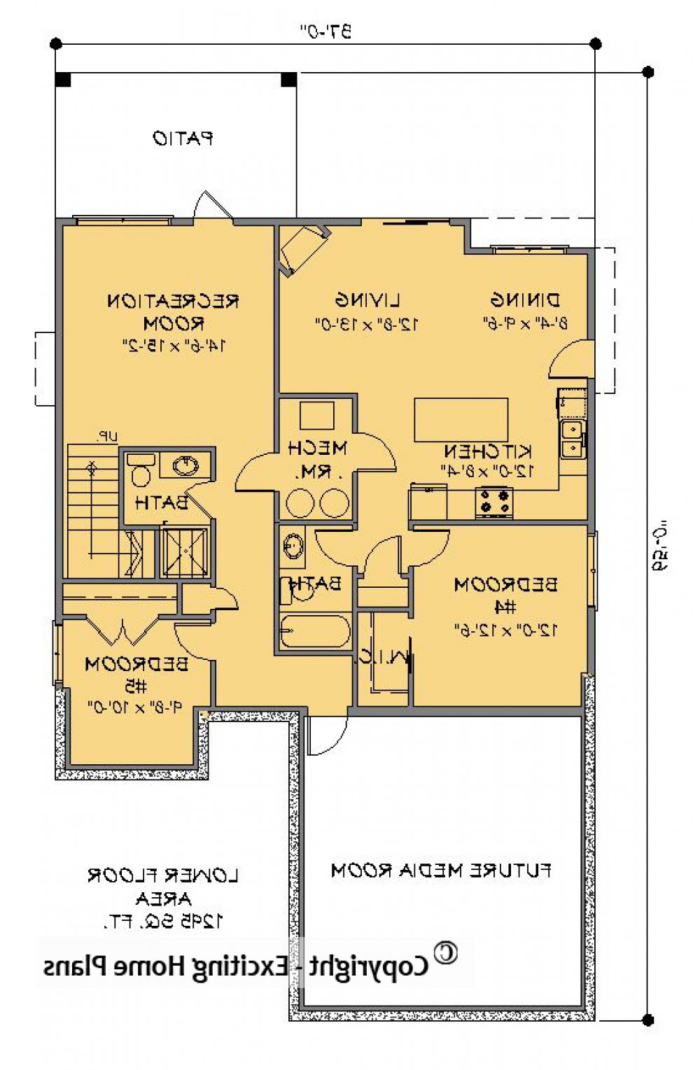 House Plan E1341-10  Lower Floor Plan REVERSE