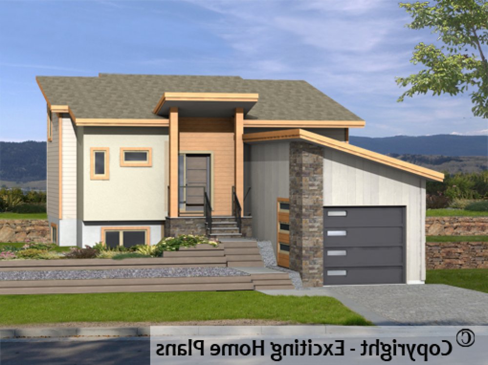 House Plan E1722-10 Front 3D View REVERSE