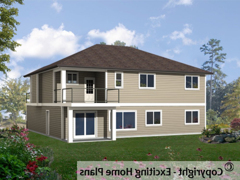 House Plan E1399-10 Rear 3D View REVERSE