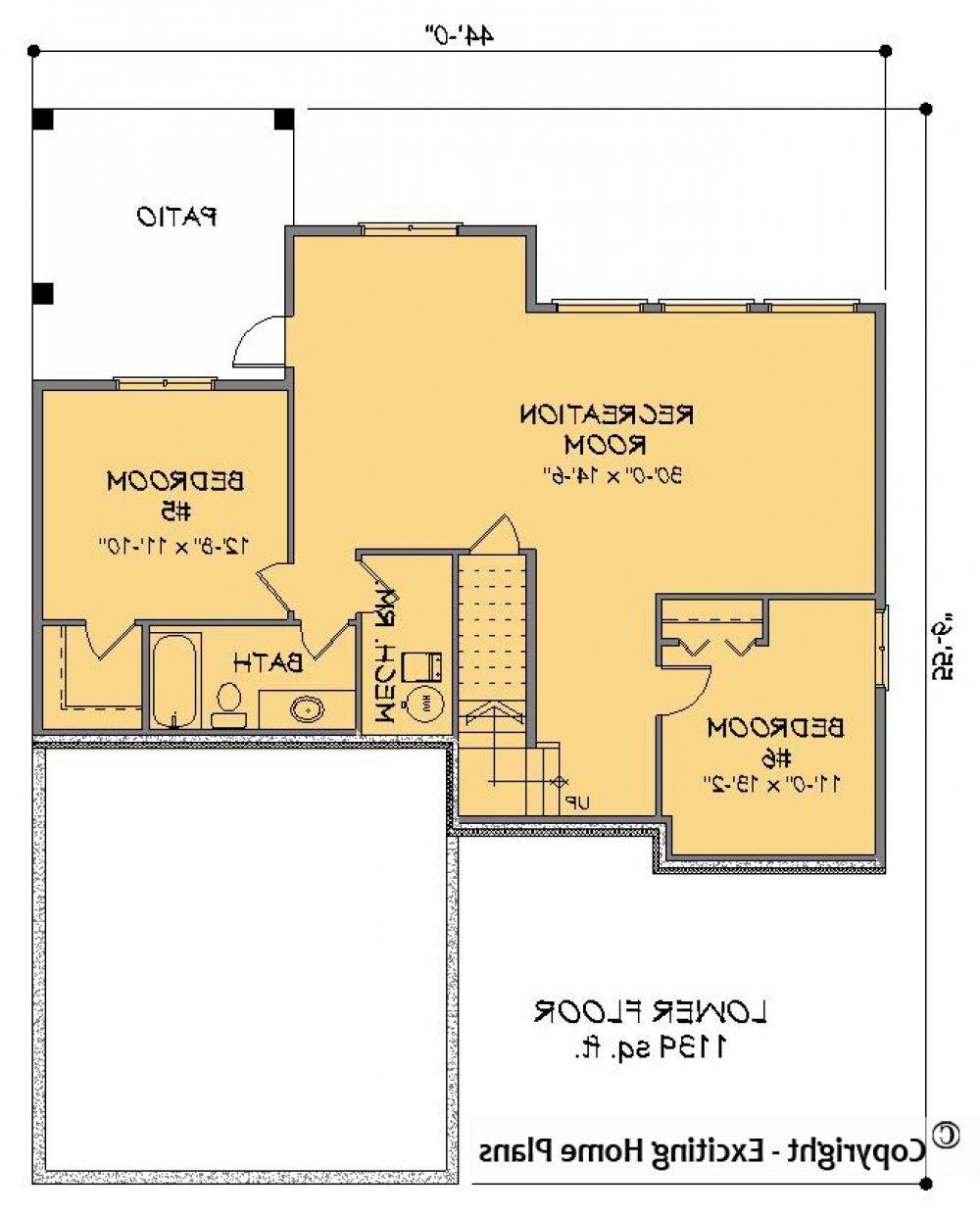 House Plan E1483-10  Lower Floor Plan REVERSE