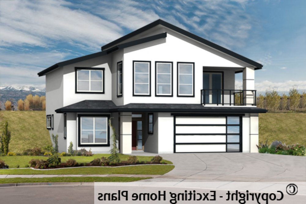 House Plan E1681-50M Front 3D View REVERSE