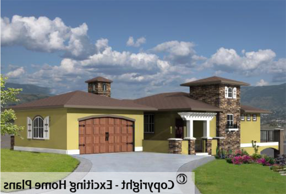 House Plan E1022-10 Exterior 3D View REVERSE