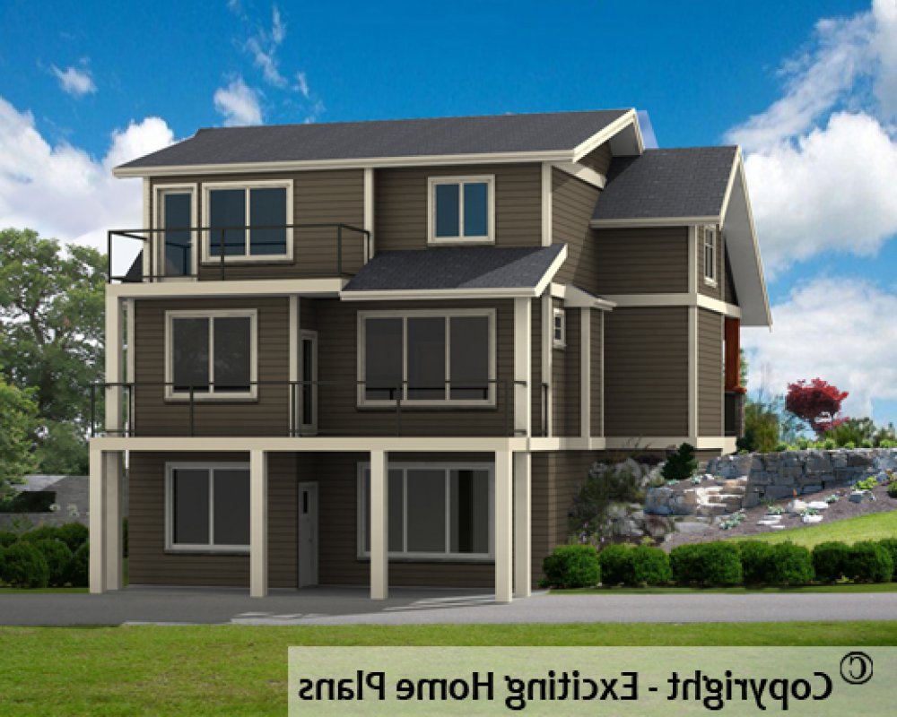 House Plan E1496-10 Rear 3D View REVERSE