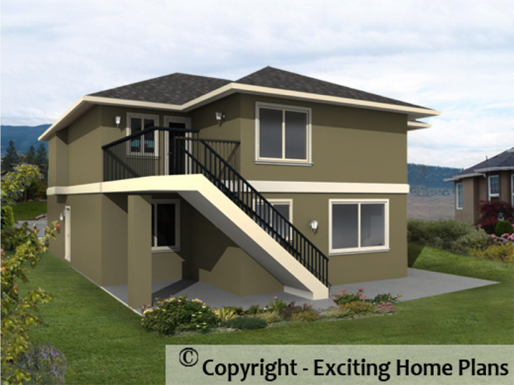 House Plan E1043-10 Rear 3D View