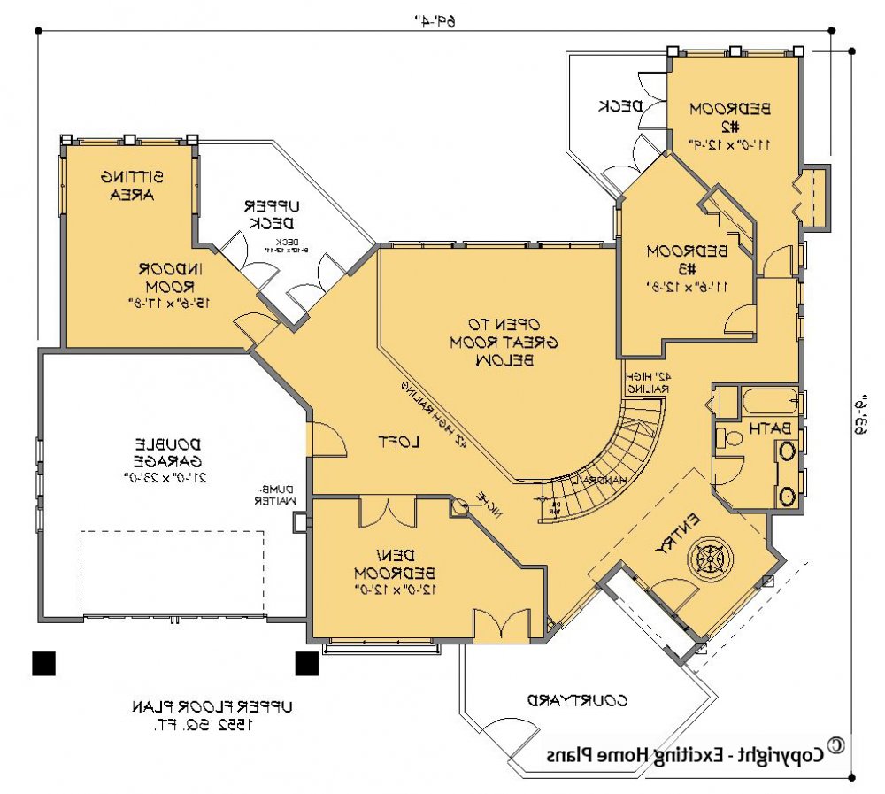 House Plan E1262-10 Upper Floor Plan REVERSE