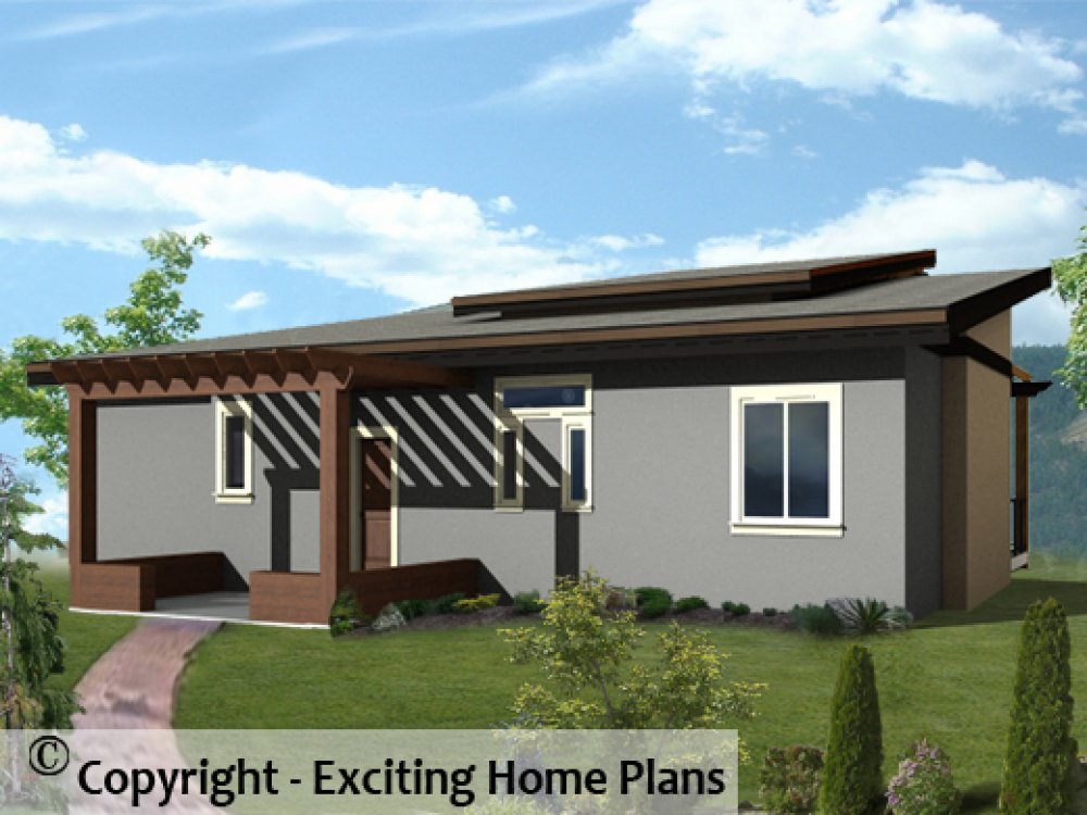 House Plan E1134-10 Rear 3D View