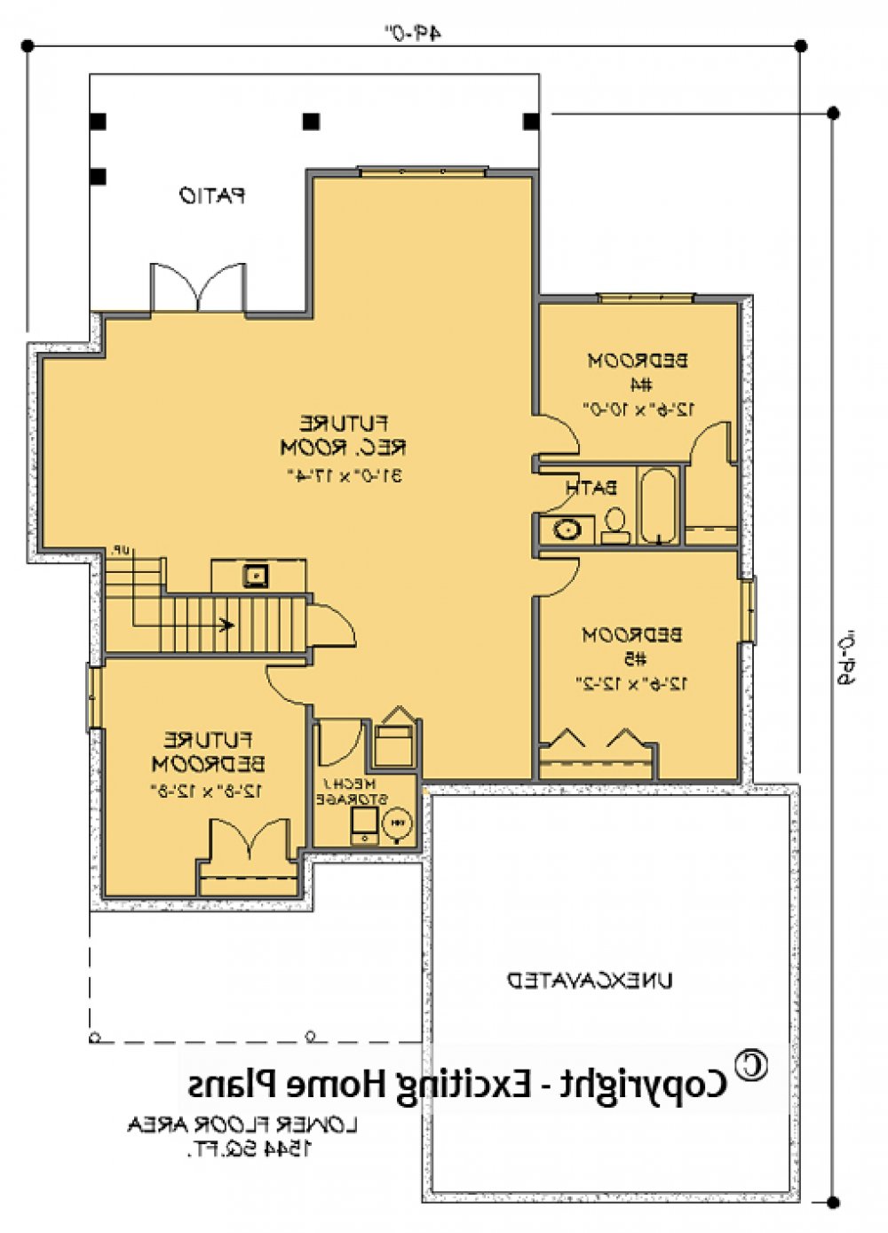 House Plan E1286-10 Lower Floor REVERSE