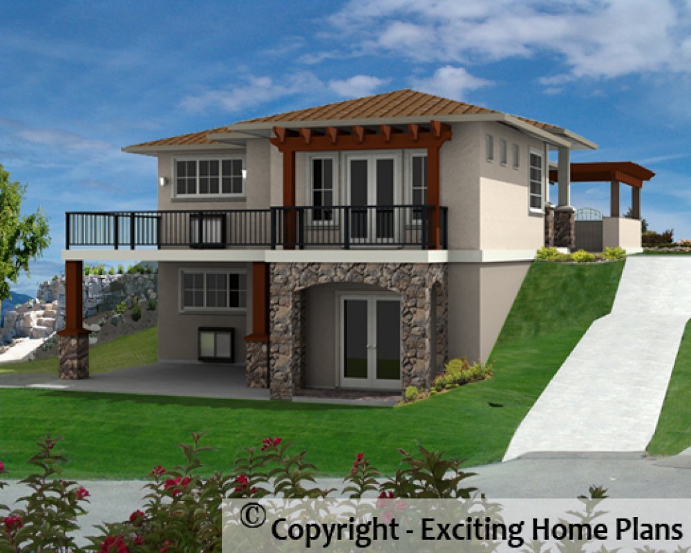 House Plan E1410-10 Rear 3D View