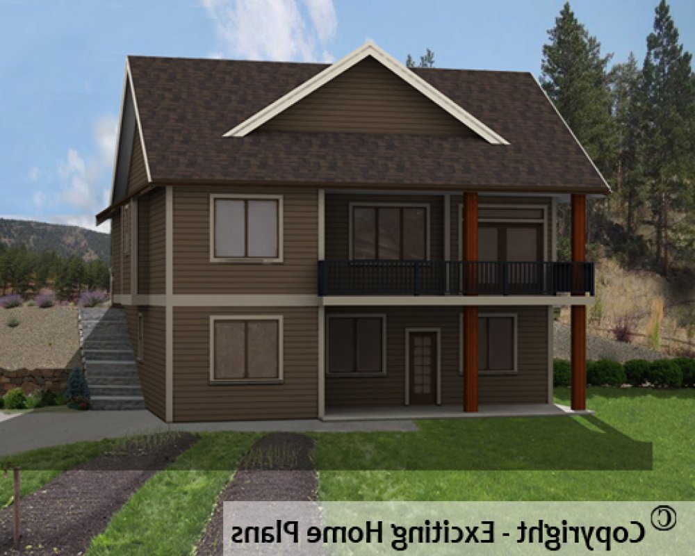 House Plan E1593-10 Rear 3D View REVERSE