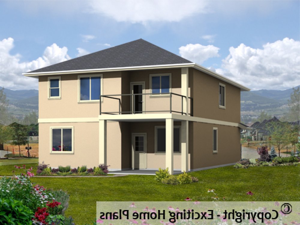 House Plan E1357-10 Rear 3D View REVERSE