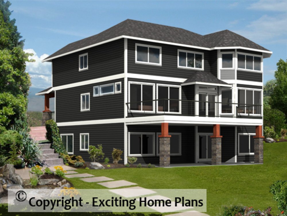 House Plan E1075-11 Rear 3D View