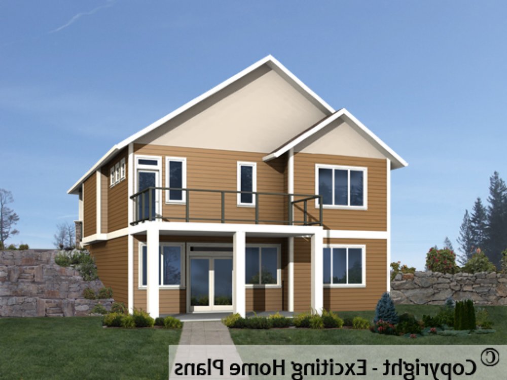 House Plan E1580-10 Rear 3D View REVERSE