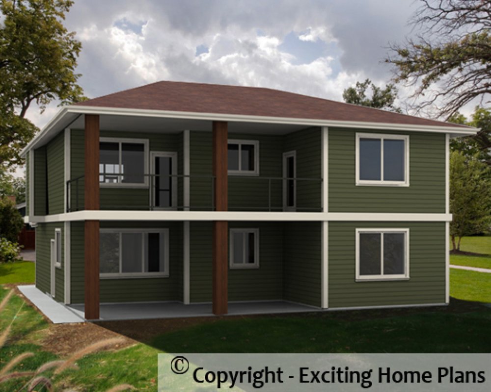 House Plan E1537-10 Rear 3D View