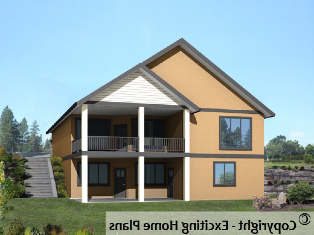 House Plan E1581-10 Rear 3D View REVERSE