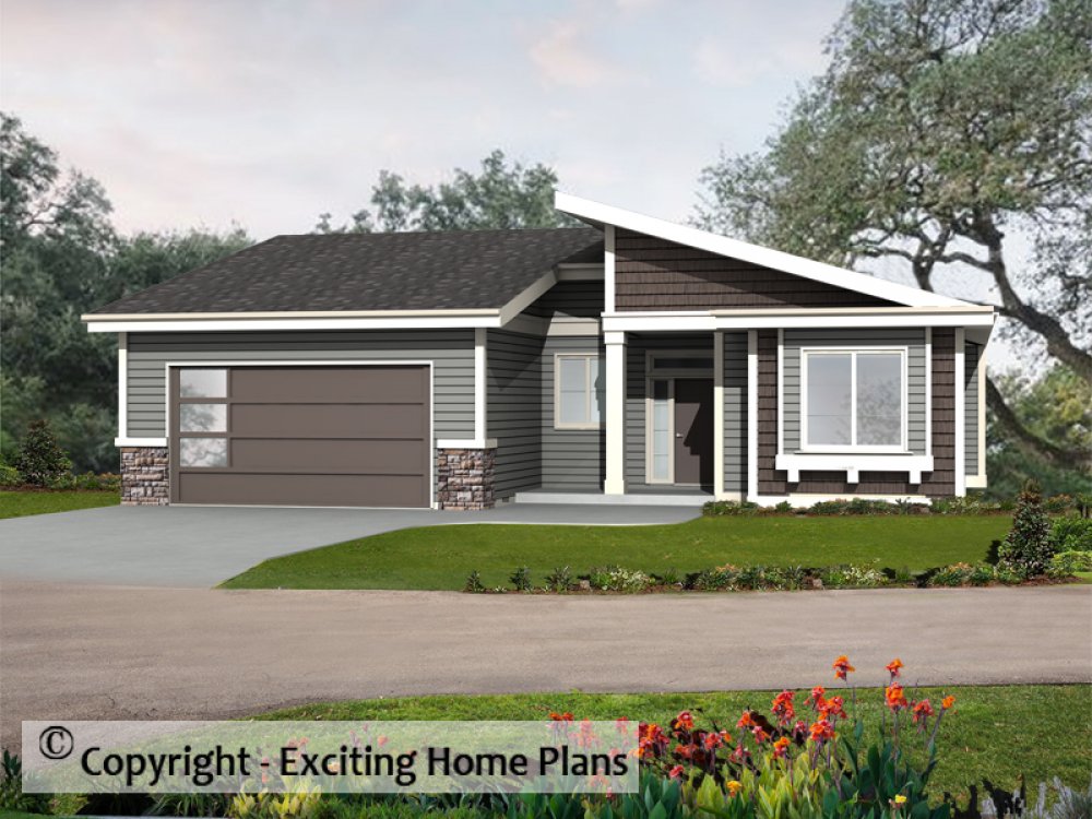 House Plan E1344-10M - The Sharona - Modern Front Exterior 3D View