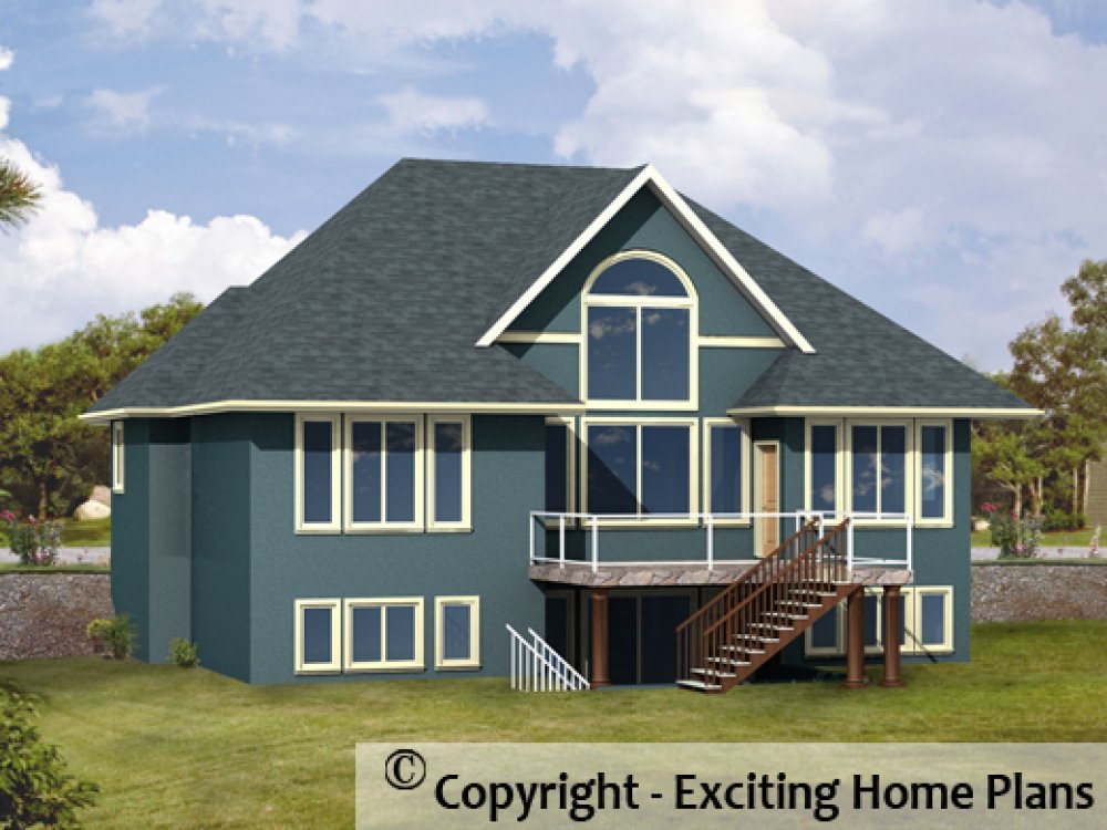 House Plan E1237-10 Rear 3D View
