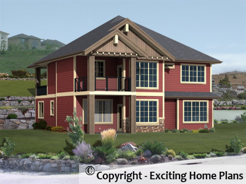 House Plan E1214-10 Rear 3D View